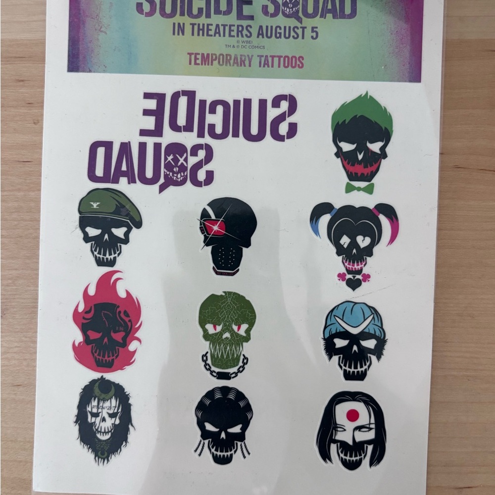 New Comic Con Collectable DC Suicide Squad  Multicolor Temporary Tattoos